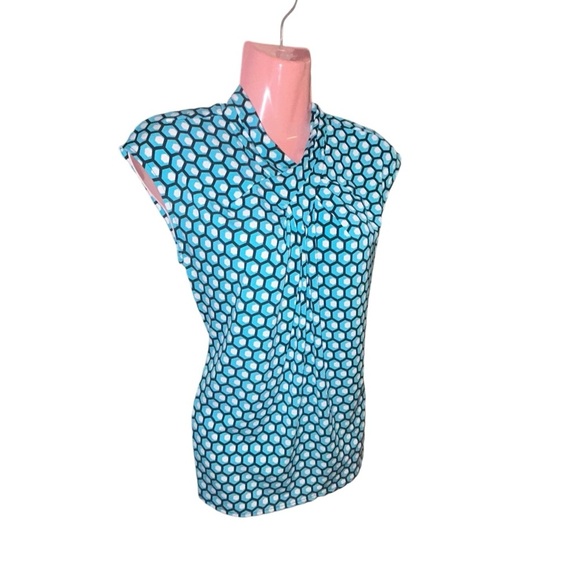 Worthington Turquoise Black Stretch Blouse Women’s Size Medium Short sleeve top - Picture 4 of 9